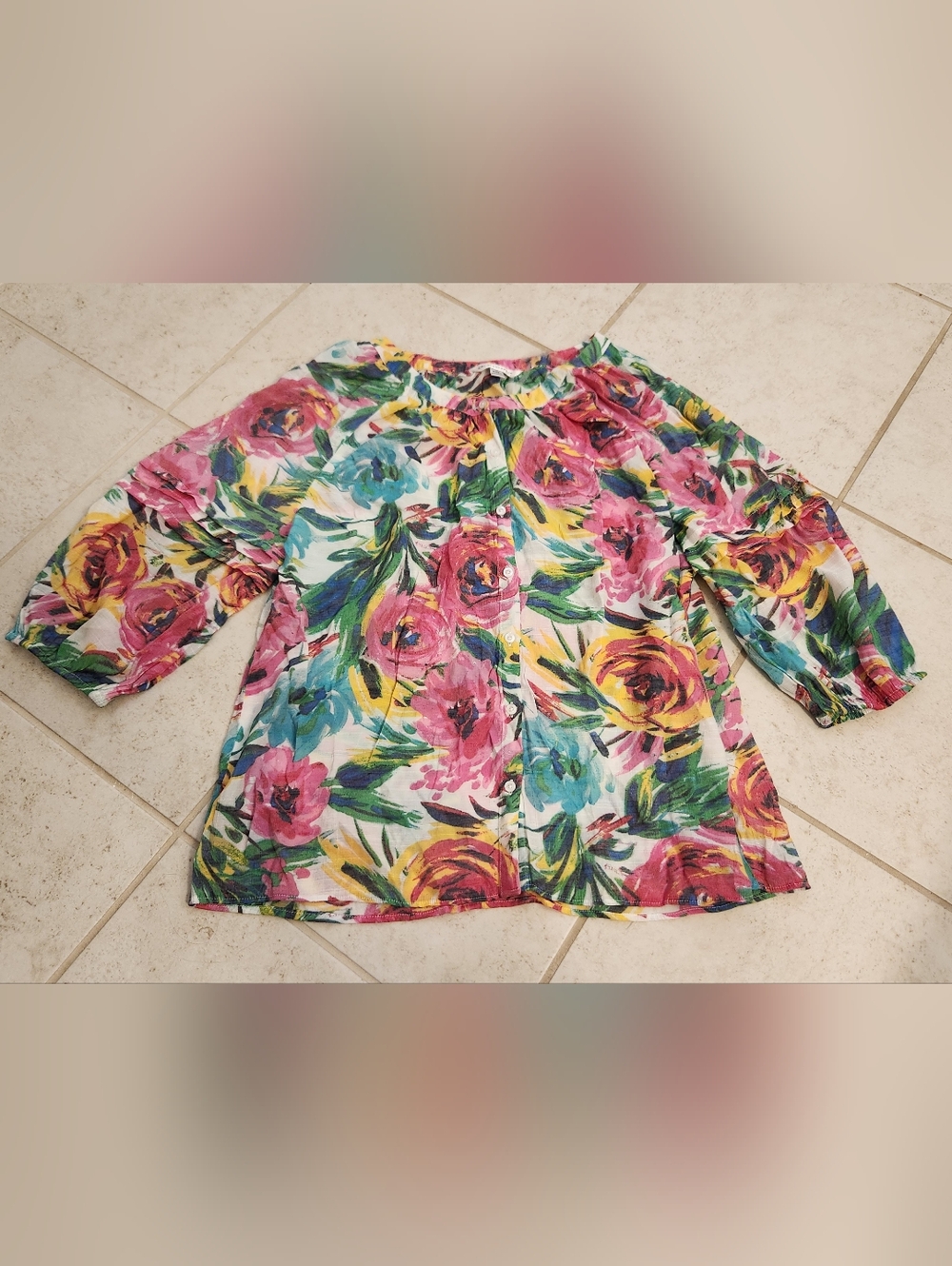 Counterparts Multicolor Floral Flowers Long Sleeve Blouse Size XL #P1281